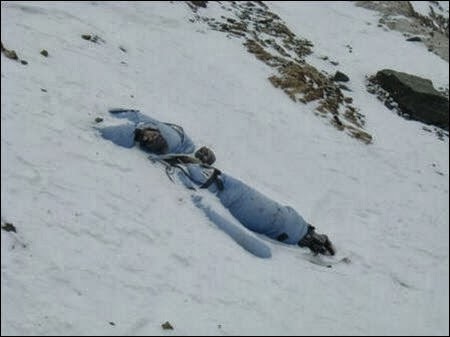Dead body lying in snow