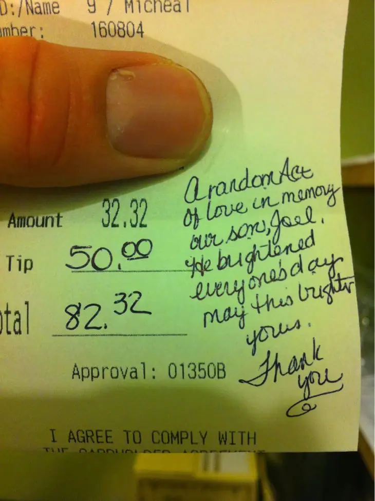 When these parents left a $50 tip in memory of the child they lost