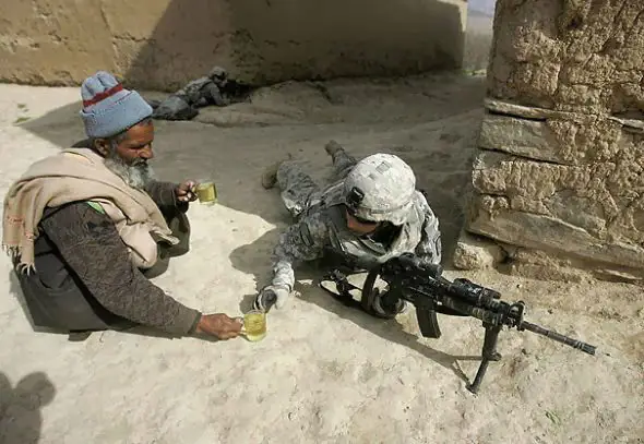 When this soldier got something to drink from a civilian when fighting on his own soil.