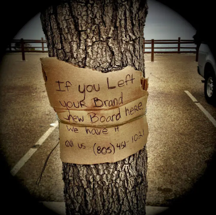 Though it would have been easier to steal this skateboard, these kids left a note for the owner who had forgotten it.