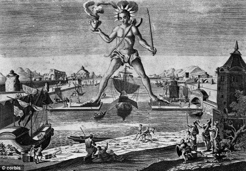 'The Colossus of Rhodes' before it was felled by an earthquake in 226 BC.