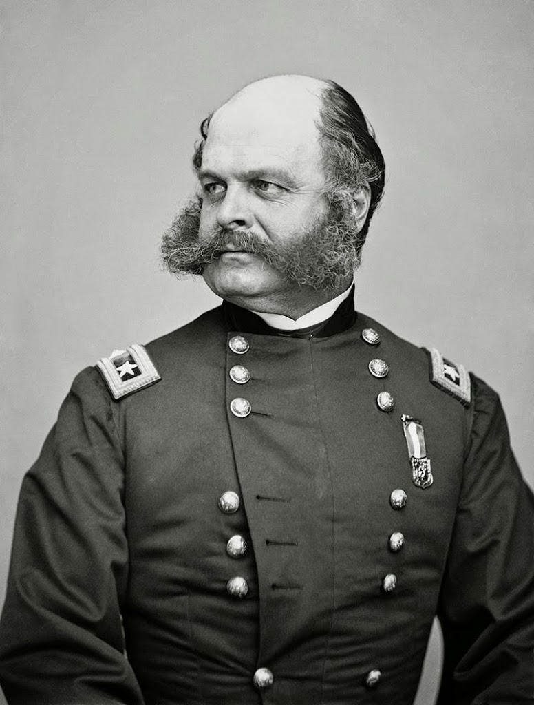 General Ambrose Burnside of the Civil war: his unusual facial hair led to coining of the word “sideburns”. 