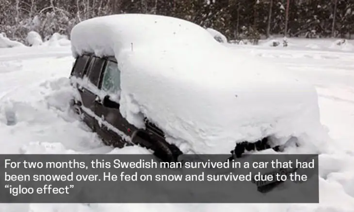 Swedish man survived in a car by "igloo effect"