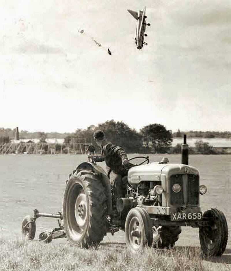 Test pilot George Aird ejected from his English Electric Lightning F1 aircraft. 