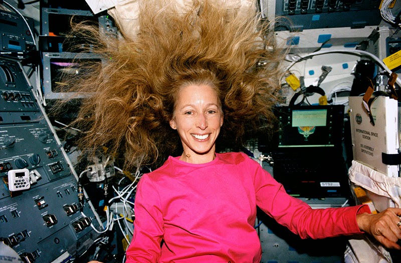 Astronaut Marsha Ivins on her fifth mission on board the space shuttle Atlantis in 2001.
