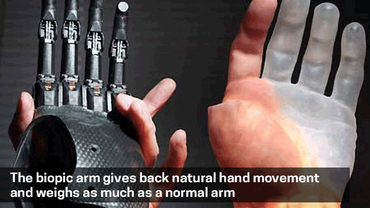 the biopic arm gives back natural hand movement and weighs as much as a normal arm