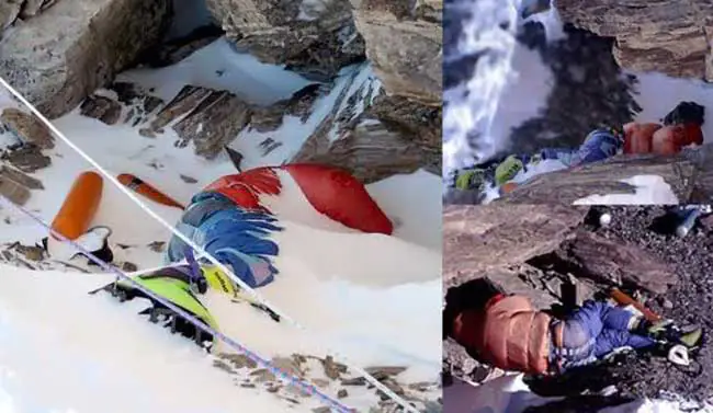 Dead body with green boots on everest