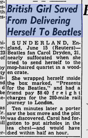 female fan that almost had herself, mailed to the Beatles