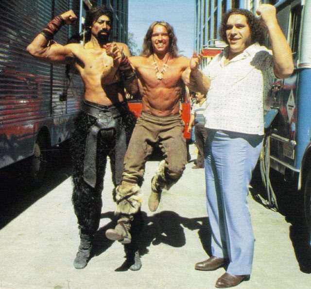 André the Giant with Arnold Schwarzenegger