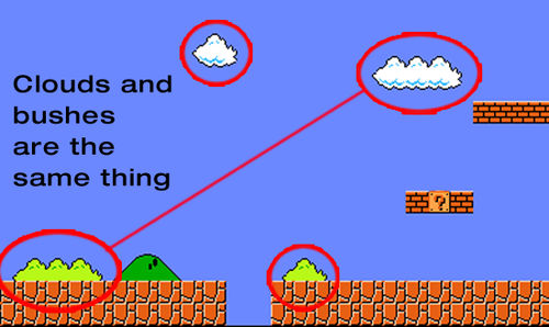 Mario bushes and clouds