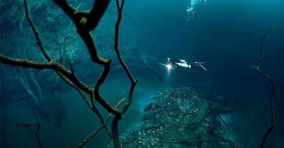 diving at underwater river