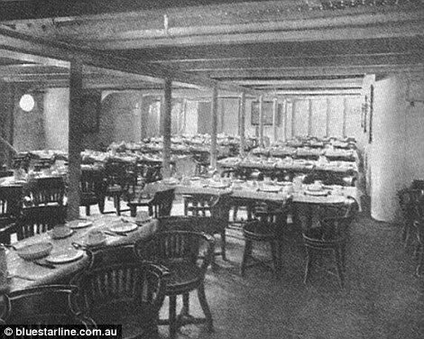 Communal dining hall in Titanic