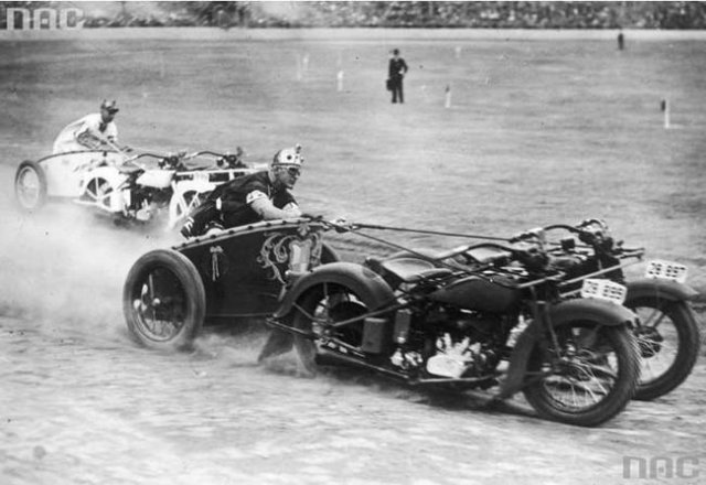 Two Motorcycles Chariot Racing
