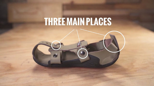 The adjustable areas on the shoe