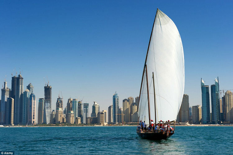 A crew taking part in a traditional dhow race Dubai2