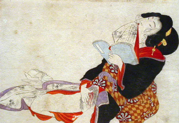 Shunga woman reading