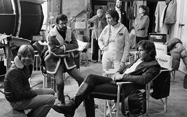 Mark Hamill, George Lucas, Carrie Fisher and Harrison Ford