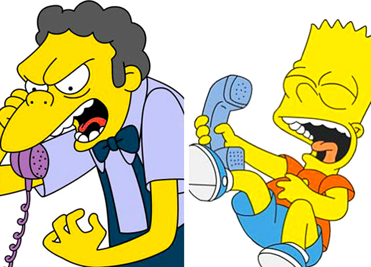 Bart Simpson and Moe on the Phone