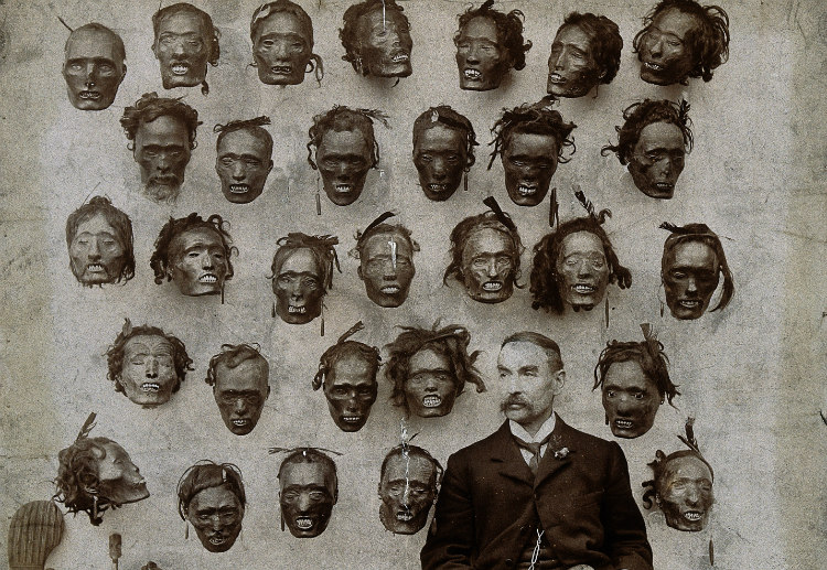 Horatio Gordon Robley with His Collection of Maori Heads