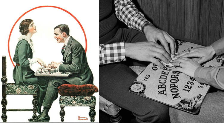 Norman Rockwell art depicting a man and woman playing Ouija