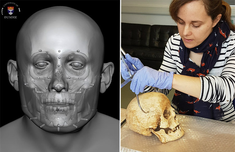 Facial Reconstruction of Context 958 & Dr Sarah Inskip Examining the Skull