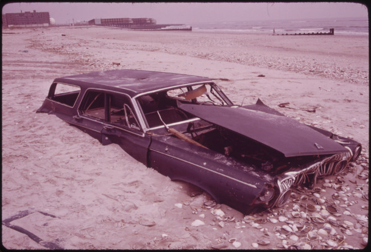 Abandoned Car on Beach at Breezy Point