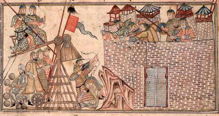Mongols besieging a city.