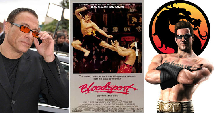 Van Damme and Bloodsport poster and Johnny Cage