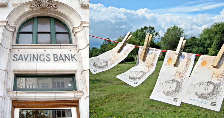 bank and money on clothesline