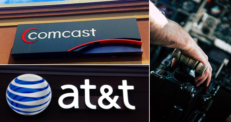 Comcast and AT&T logos and throttle