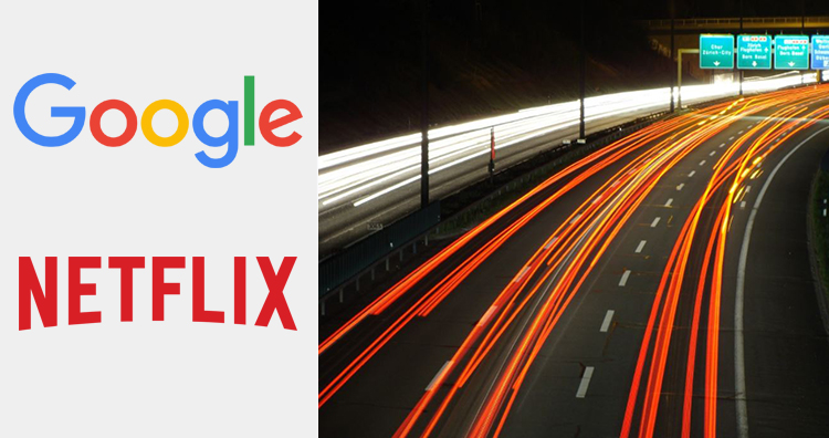 Google and Netflix logos and fast lane