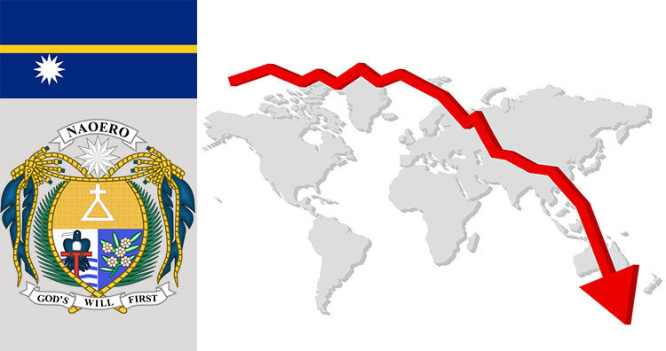 Nauru flag coat of arms and world map graph