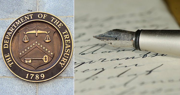 treasury department seal and letter