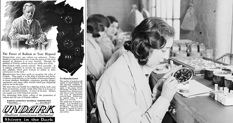 1921 magazine advertisement for Undark, Radium dial painter girl