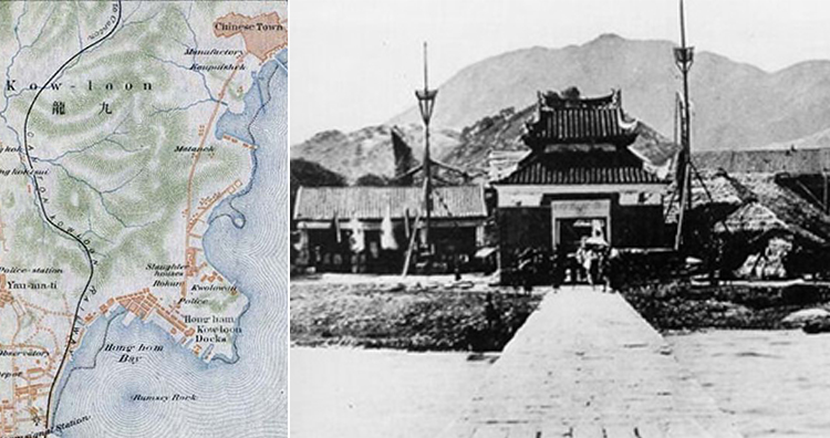 Chinese Town marked in map, Kowloon Walled City in 1898