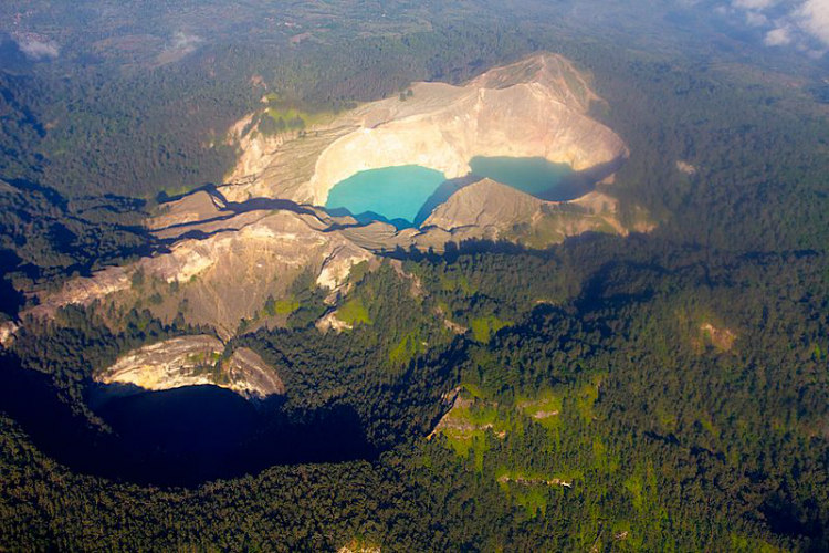 The Three Lakes of Kelimutu From the Air