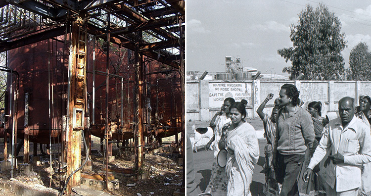 Engineering catastrophes: UCIL- The site of Bhopal Gas Tragedy, followed by protests in Bhopal. 