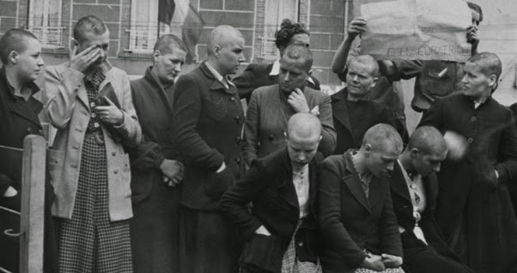 French women having relations with German soldiers were punished by shaving their heads and parading them through town