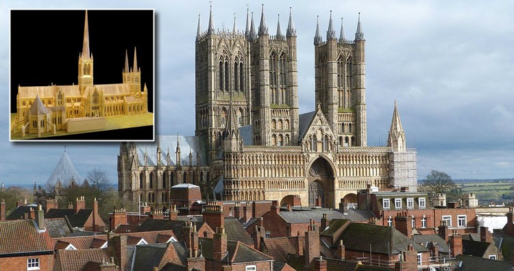 Lincoln Cathedral and Model With the Spire