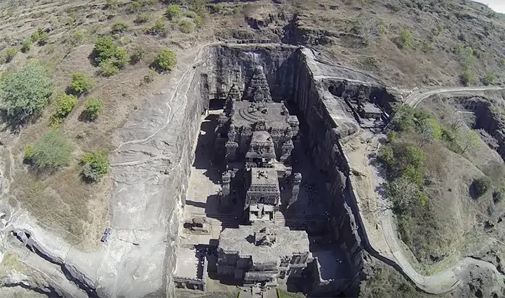 Kailasa temple carved from a single rock