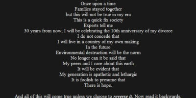 Picture There is a Poem Called “The Lost Generation” Which Could be Read Backwards to Get Exactly Opposite Meaning