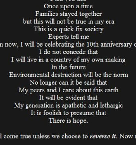 Picture There is a Poem Called “The Lost Generation” Which Could be Read Backwards to Get Exactly Opposite Meaning
