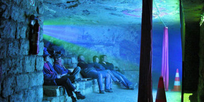 Picture Secret Underground Theater Found in the Paris Catacombs Along with A Fully-Stocked Bar and Restaurant