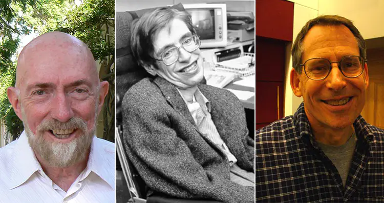 Kip Thorne(Left), Stephen Hawking(Middle), John Preskill(Right)