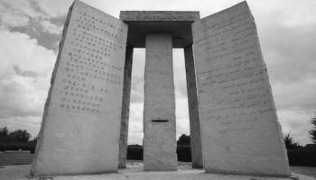 Picture The Georgia Guidestones Are Monoliths that Function as a Clock, Calendar, and Compass, and Provide Instructions in Eight Languages on Rebuilding Society