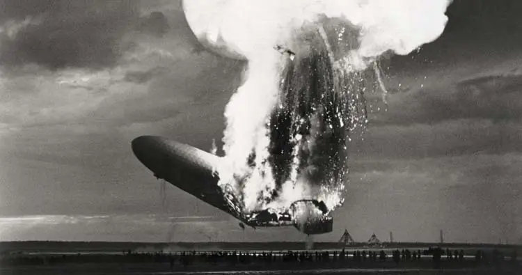 Hindenburg' burning, at Lakehurst, N.J., May 6, 1937.
