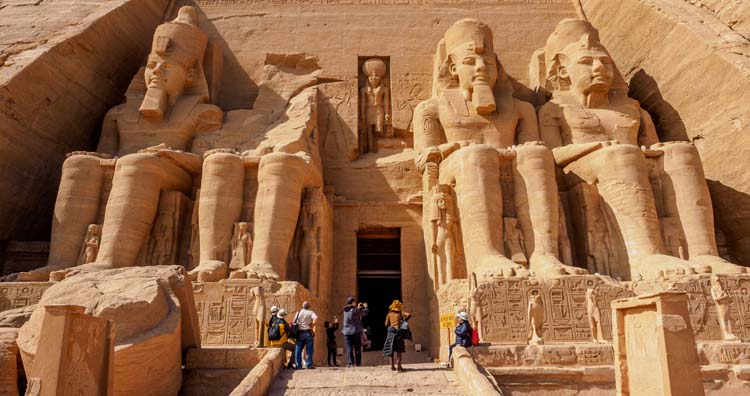 Statues in front of Abu Simbel temple in Aswan Egypt