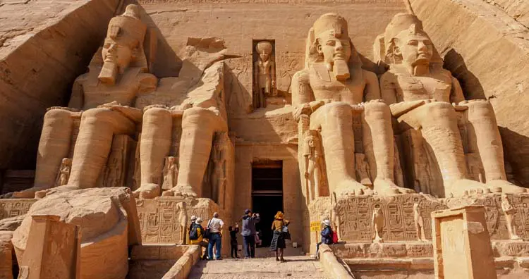 Statues in front of Abu Simbel temple in Aswan Egypt