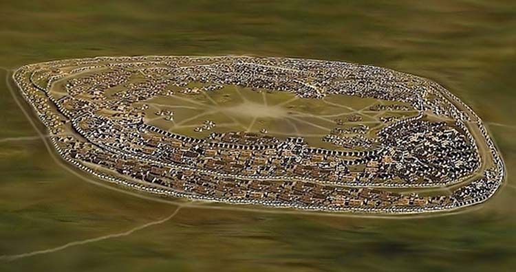 Reconstruction of Trypillian city Talianki c 4000 B.C.