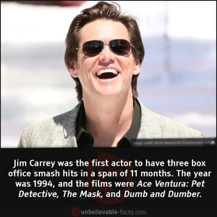 Jim Carrey was the first actor to have three box office smash hits